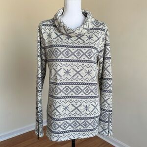 Wooly Bully Wear Turtleneck Sweater Medium White Gray Zipper Sleeve Side Slits